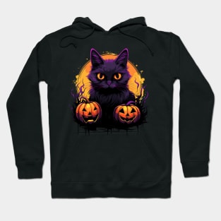 Cartoon Halloween Black Cat with Pumpkins Hoodie